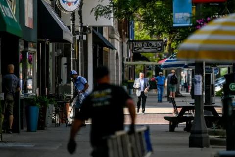 People walking downtown