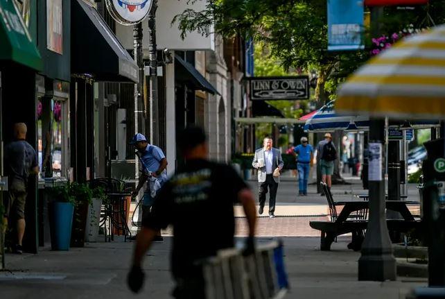 People walking downtown