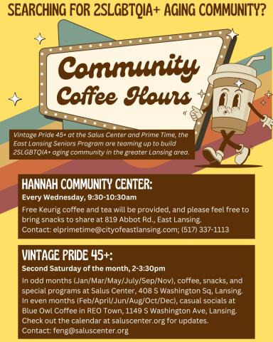 Vintage Pride 45+ Community Coffee Hours Flyers