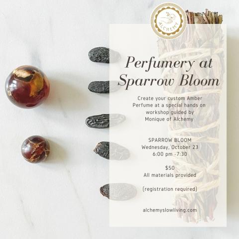 Perfumery Workshop at Sparrow Bloom Flyer