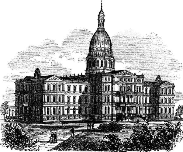 Etching of the Michigan State Capitol building