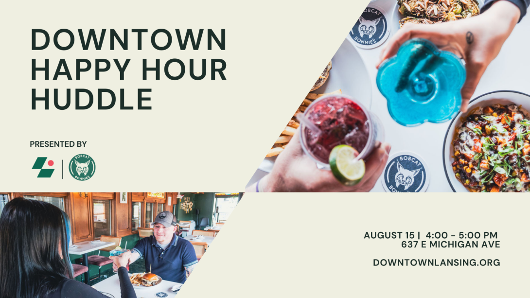 August Business Happy Hour Huddle Graphic